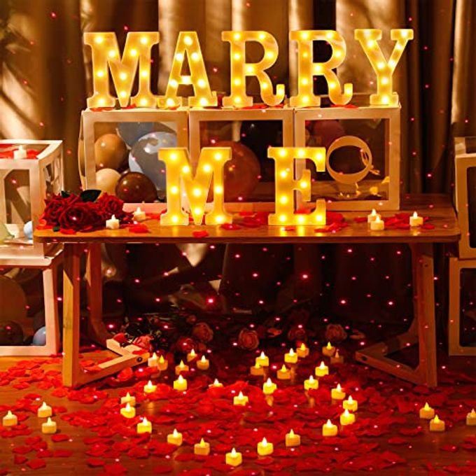 Hortsun Marry Me Light up Letters Proposal Decorations Will You Marry Me Sign Rose Petals 24 LED Candles Romantic Night Light for Proposal Engagement Wedding Outdoor(Red) - Image 3