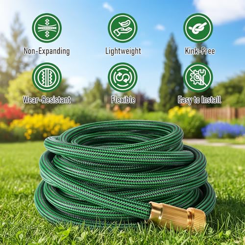 EOOIO NON-EXPANDABLE Garden Hose 50 ft, Heavy Duty Flexible Water Hose, Kink Resistant Lightweight Hybrid Hose with Durable Fabric Skin, Leakproof Hose Male to Female Fittings - Image 2