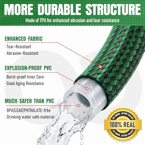 EOOIO NON-EXPANDABLE Garden Hose 50 ft, Heavy Duty Flexible Water Hose, Kink Resistant Lightweight Hybrid Hose with Durable Fabric Skin, Leakproof Hose Male to Female Fittings - Image 5
