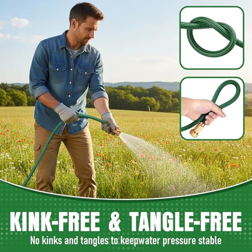 EOOIO NON-EXPANDABLE Garden Hose 50 ft, Heavy Duty Flexible Water Hose, Kink Resistant Lightweight Hybrid Hose with Durable Fabric Skin, Leakproof Hose Male to Female Fittings - Image 4