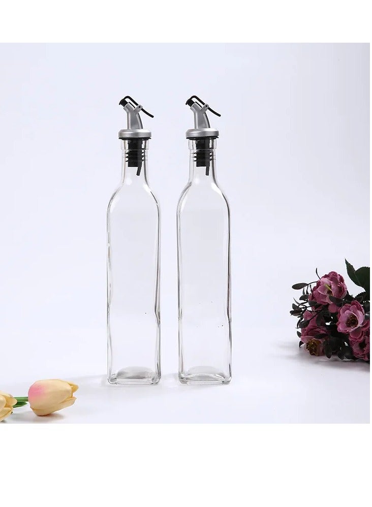 Large Glass Oil Set 2 Pieces Stainless Steel Oil And Vinegar Dispenser Set Kitchen Oil And Vinegar Set Olive Oil Bottle Cooking Oil Dispenser Glass Multi-use Oil Pen 580 ml - Image 2