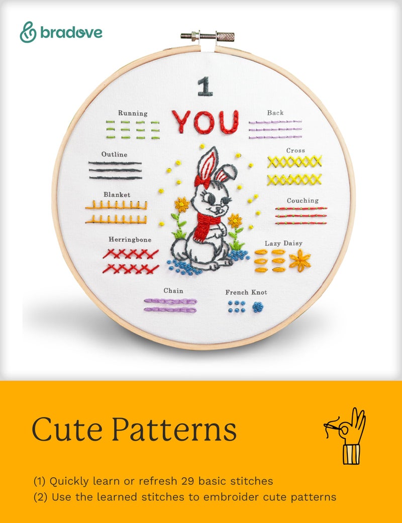 Bradove Embroidery Kit for Beginners, Learn to Embroider Top 29 Stitches and Cute Patterns with Video Tutorial and Instruction Booklet, Beginner Embroidery Kit for Adults Kids - Image 4