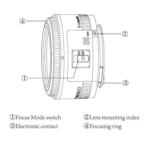 YONGNUO عدسة YONGNUO YN35mm F2 1:2 AF/MF واسعة الزاوية ثابتة/رئيسية للتركيز التلقائي لكاميرا كانون EF Mount EOS - Image 5