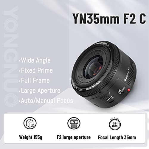 YONGNUO عدسة YONGNUO YN35mm F2 1:2 AF/MF واسعة الزاوية ثابتة/رئيسية للتركيز التلقائي لكاميرا كانون EF Mount EOS - Image 3