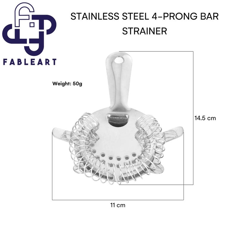 Fableart Stainless Steel 4-Prong Bar Strainer | Cocktail/Mocktail Strainer | Ice Separator - Image 2
