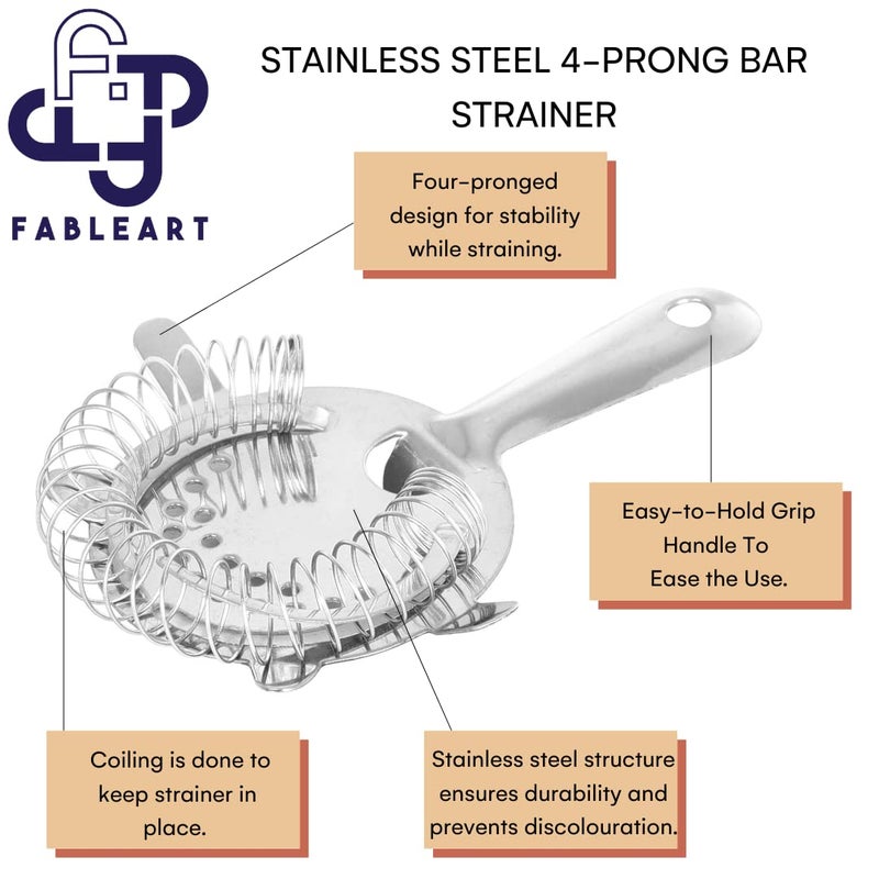 Fableart Stainless Steel 4-Prong Bar Strainer | Cocktail/Mocktail Strainer | Ice Separator - Image 4