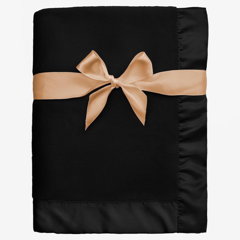 Pro Goleem Fleece Baby Blanket with 2 Inch Satin Trim Soft AntiStatic Plush Blanket for Boys and Girls Christmas Baby Gifts for Babies Black 30x40