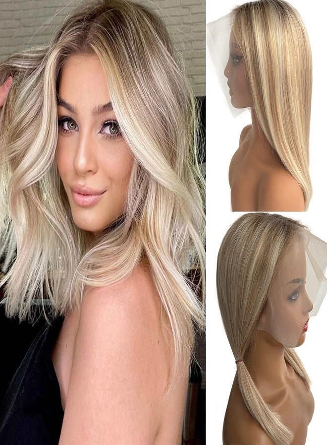 Smartinnov Blonde Balayage Human Hair Bob Wigs 13x6 HD Transparent Lace Front Short Blunt Cut Bob Wig Ash Brown to Blonde Highlight Glueless Pre Plucked with Baby Hair for Women - Image 1