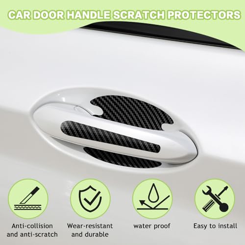 HEVLE 8PCS Car Door Handle Scratch Protector, Carbon Fiber Handle Bowl Sticker, Door Protective Film (Black) - Image 2