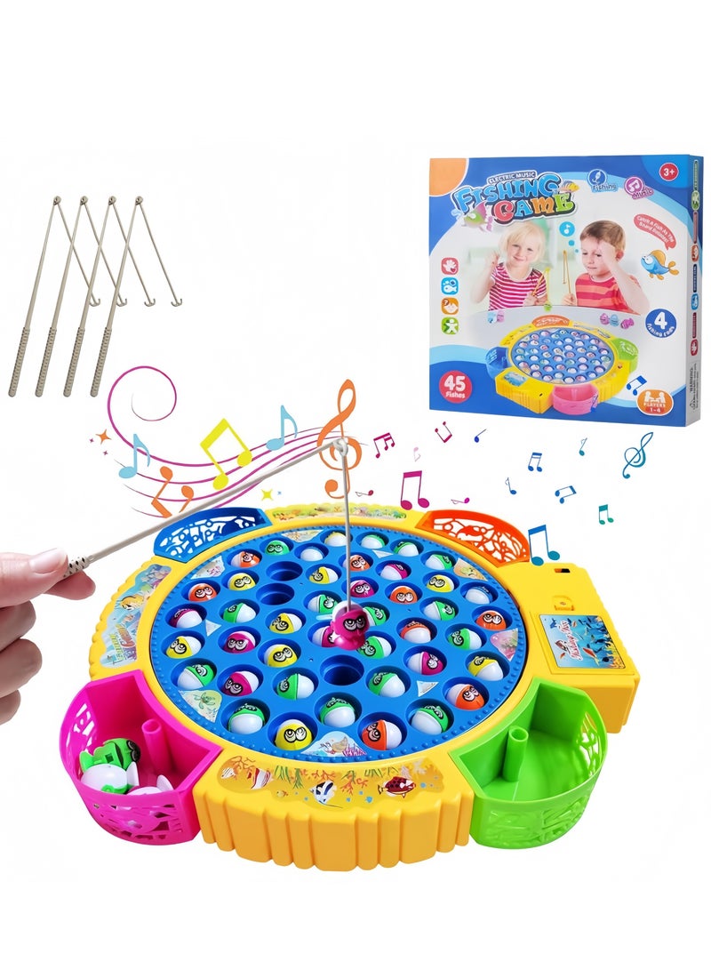 Fishing Game Toy with 45 Fish and 4 Fishing Rod and Fishing Plate Electric Fish Interactive Educational Toy With Beautiful Music And Lightning Effect Toy, Rotating Fishing Reel for Boy Girl 2 3 4 5 6 Years  - Image 1
