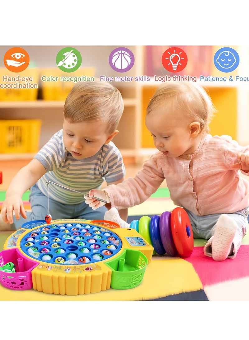 Fishing Game Toy with 45 Fish and 4 Fishing Rod and Fishing Plate Electric Fish Interactive Educational Toy With Beautiful Music And Lightning Effect Toy, Rotating Fishing Reel for Boy Girl 2 3 4 5 6 Years  - Image 3