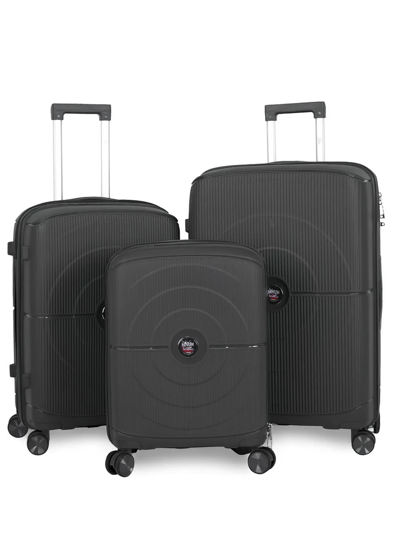 منيك طقم حقائب سفر بريميو  قطع | حقائب ترولي صلبة من البولي بروبلين | بعجلات مزدوجة  درجة | مقاس الكابينة  بوصة، متوسط  بوصة، كبير  بوصة | أسود