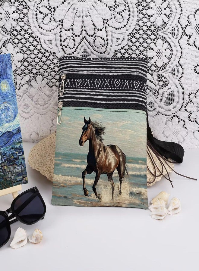 XiaoGalaee Horse Shore Beach Print Crossbody Bag Unisex Adjustable Shoulder Bag with Zipper Outdoor Travel Horse Gift for Beach Lovers Fathers Day Vacation Adventures Men Purse - Image 3