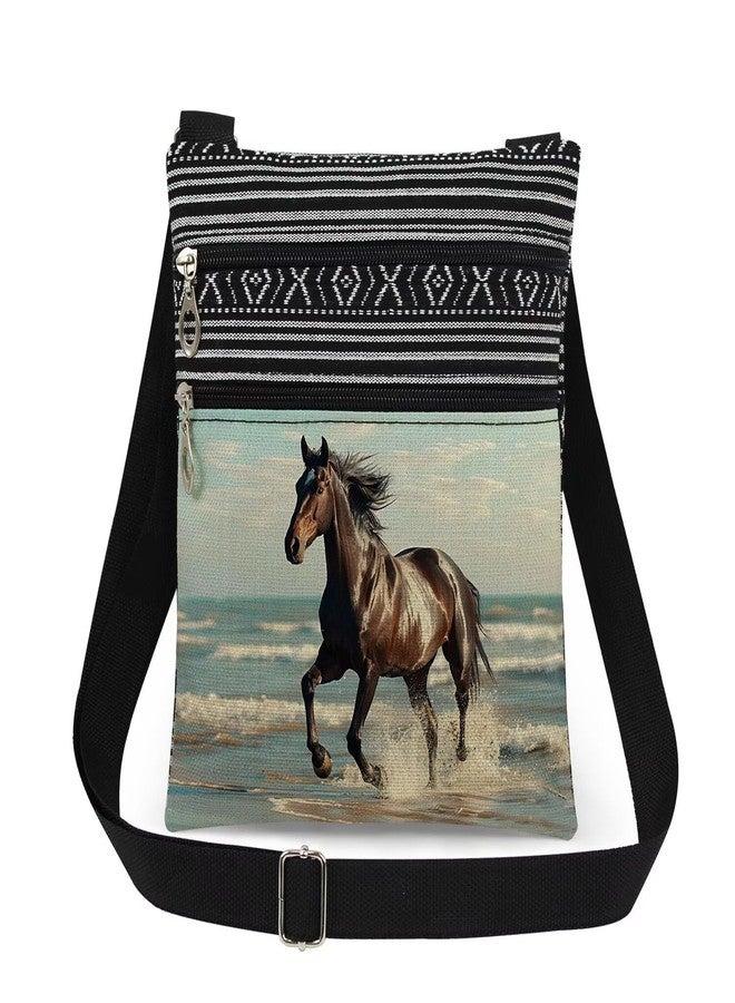 XiaoGalaee Horse Shore Beach Print Crossbody Bag Unisex Adjustable Shoulder Bag with Zipper Outdoor Travel Horse Gift for Beach Lovers Fathers Day Vacation Adventures Men Purse - Image 1