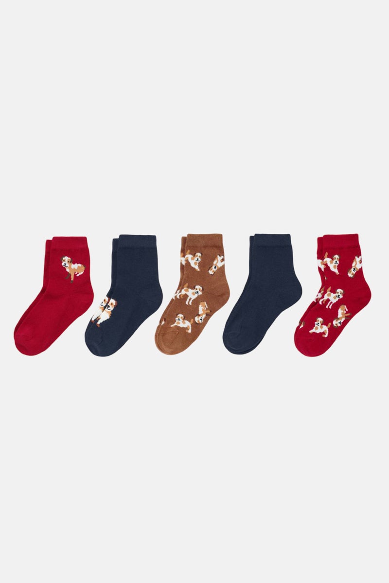 Tchibo Toddlers Boy 5 Pairs Animal Print Socks, Red - Image 1