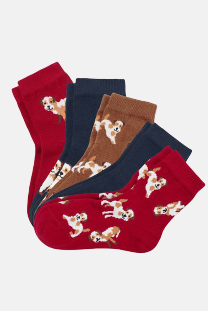 Tchibo Toddlers Boy 5 Pairs Animal Print Socks, Red - Image 2