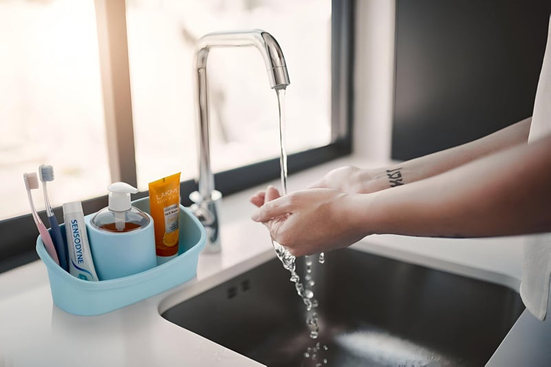 ABTER 3-in-1 Sink Organizer - Soap Dispenser, Sponge Holder, and Drainer Stand for Kitchen & Bathroom Basin - Efficient Multi-Storage Solution (Colour May Vary) - Image 5