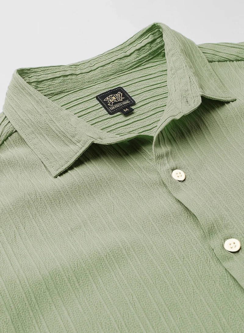 Campus Sutra Men's Sage Green Self-Design Striped Shirt