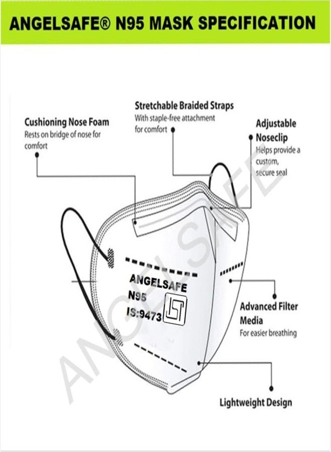 ANGELSAFE® Respirator Mask Industrial Face Mask N95 Pack of 5 Nos - Image 3