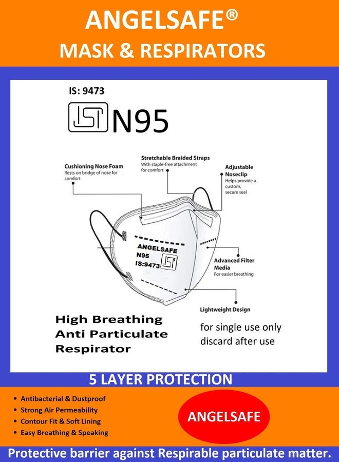 ANGELSAFE® Respirator Mask Industrial Face Mask N95 Pack of 5 Nos - Image 4