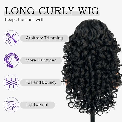 SOKU Long Curly Wig, Glueless Lace Front Wigs for Black Women 22 Inch Pre Plucked Ready to Wear Black Layered Wig with Natural Hairline 13x4x1 HD Lace Frontal - Image 3