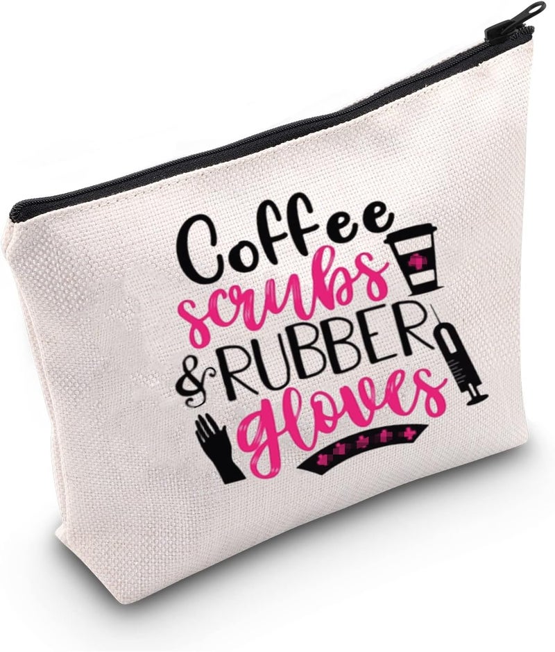 LEVLO LEVLO Funny Nurse RN Gifts Nurse Appreciation Gift Coffee Scrubs and Rubber Gloves Makeup Bags Nurse Graduation Gift (Coffee Scrubs and Rubber Gloves)