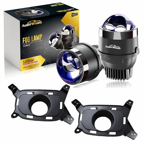 Audio Wheels 3" LED Projector Fog Lamp with Cover - 120W, Tri-Color (White/Warm/Yellow) | Dual Beam | with Blue Tint Film | 12V/24V Fog Light for Car & Vehicle Modification | For Kia Old Seltos - Image 1