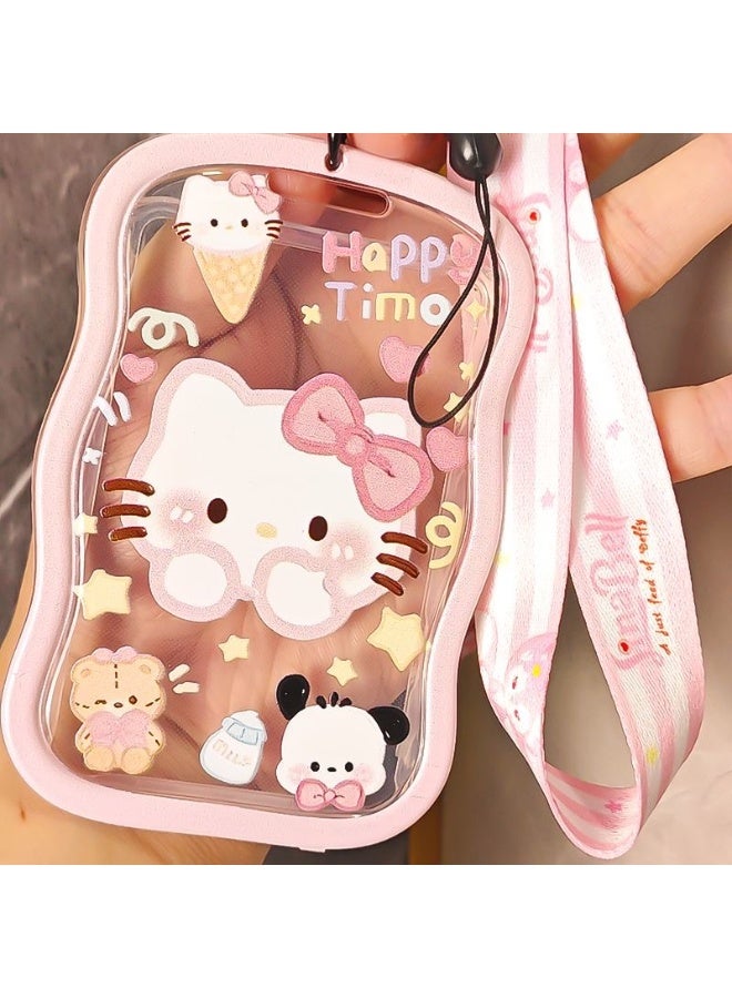 NIBEMINENT 1 - Piece Hello Kitty Kpop Photo Card Holder Pendant Key Chain ID Badge Holder ID Card Holder Photo Card Protector for School ID Office ID Access Card for Women Girls
