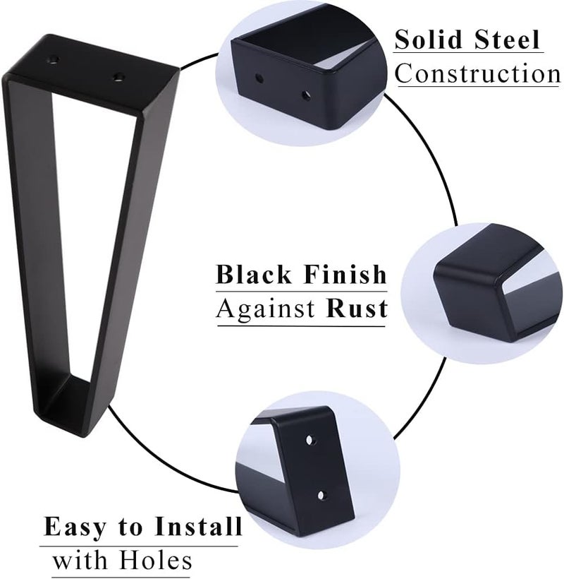 ventuos New Town 8 Inch Trapezoid Furniture Legs 4pcs Solid Steel Furniture Hairpin Leg for Side Table TV Stand and Cabinet Black - Image 2