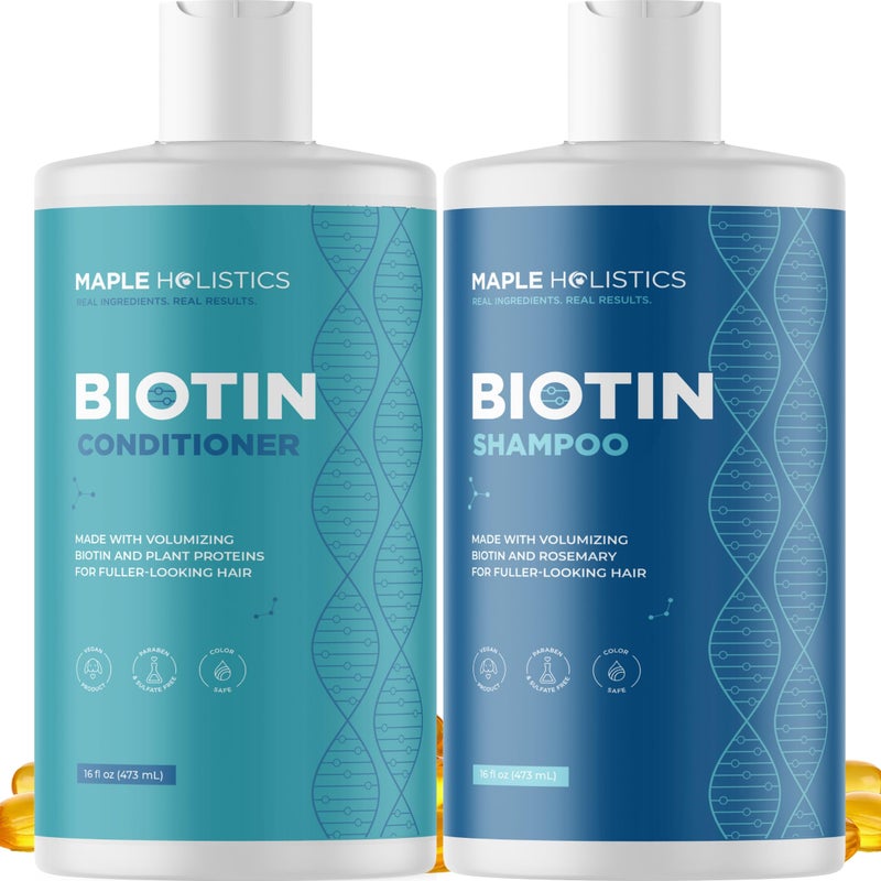 Maple Holistics Rosemary Biotin Shampoo and Conditioner Set - Volumizing Shampoo and Conditioner for Thinning Hair for Women & Men with Nourishing B Vitamins - Color Safe Sulfate Paraben & Silicone Free (16 Fl Oz) - Image 1