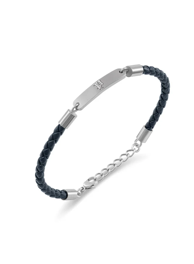 بوليس Interwove Blue Braided Leather Bracelet for Men