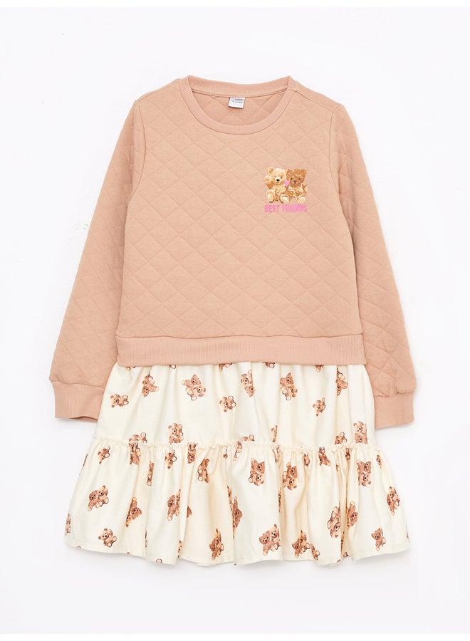 LC WAIKIKI Crew Neck Printed Long Sleeve Girl Dress - Image 1