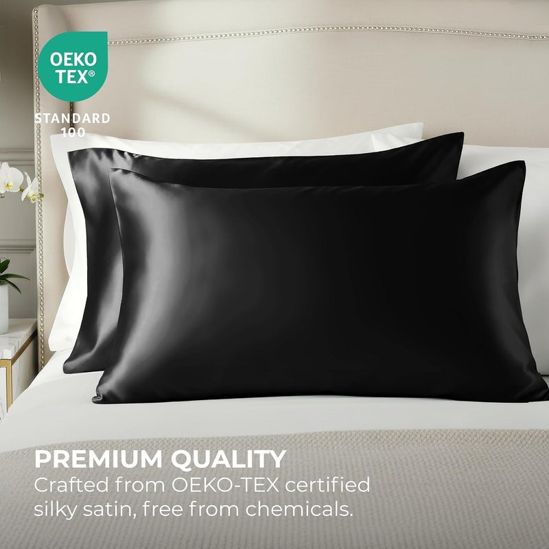 Pure Bedding Satin Pillowcase 2 Pack - King Size (20"x40", Black) - Silky Pillow Cases for Hair and Skin - Satin Pillow Covers with Envelope Closure - Extra Soft Premium Microfiber - Image 2