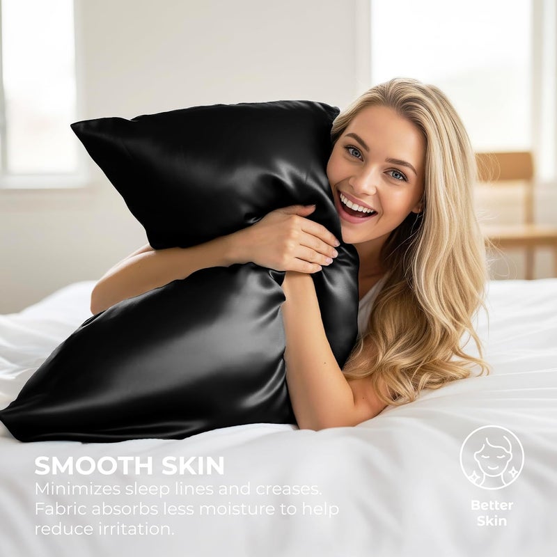 Pure Bedding Satin Pillowcase 2 Pack - King Size (20"x40", Black) - Silky Pillow Cases for Hair and Skin - Satin Pillow Covers with Envelope Closure - Extra Soft Premium Microfiber - Image 4