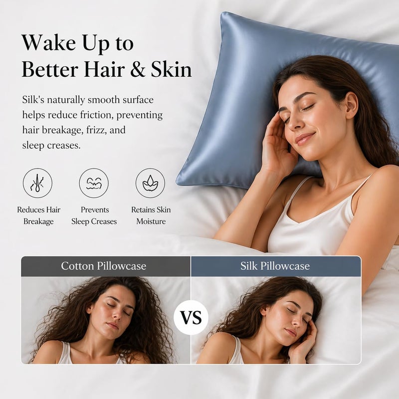 ROSEWARD 100% Mulberry Silk Pillowcase for Hair and Skin, USA, Real 22 Momme Silk Pillow Cases Queen, Not Satin Pillowcase, Anti Acne,Zipper Closure, 1 Pc 20"x30" (Queen, Blue Grey) - Image 3