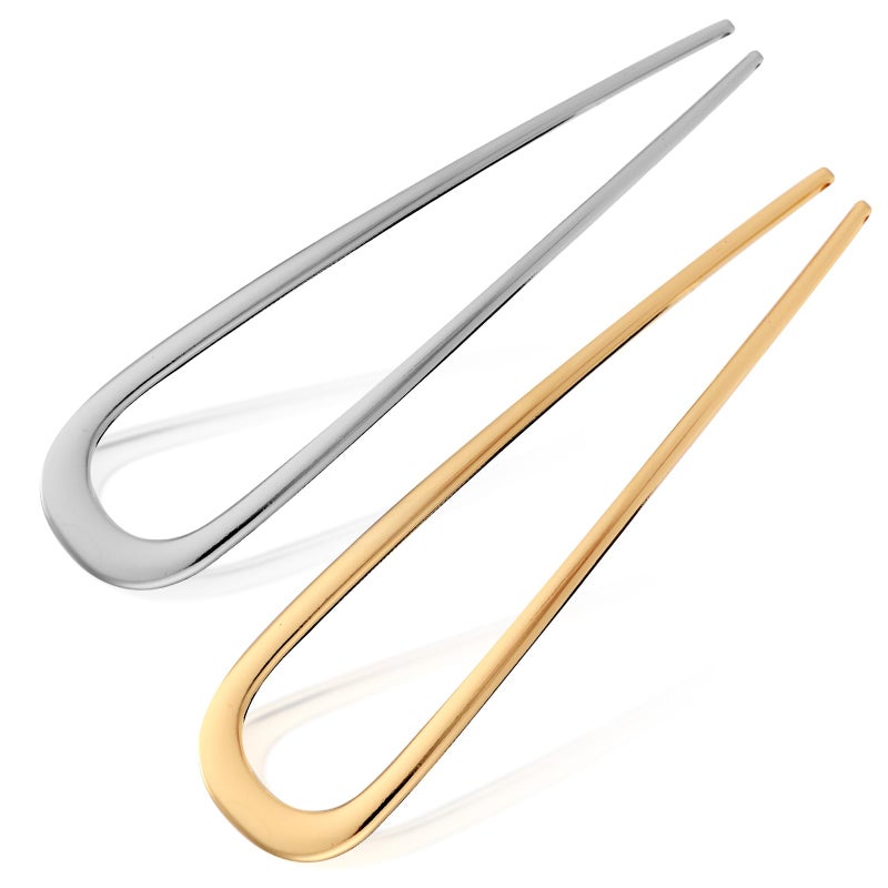 PEUTIER 2pcs Metal French Hair Pins for Thick Hair UShaped Stick Hair Pins Metal Hair Pin Fork for Women Girls Hair Types Styling Hair Accessories 1 Gold  1 Silver 