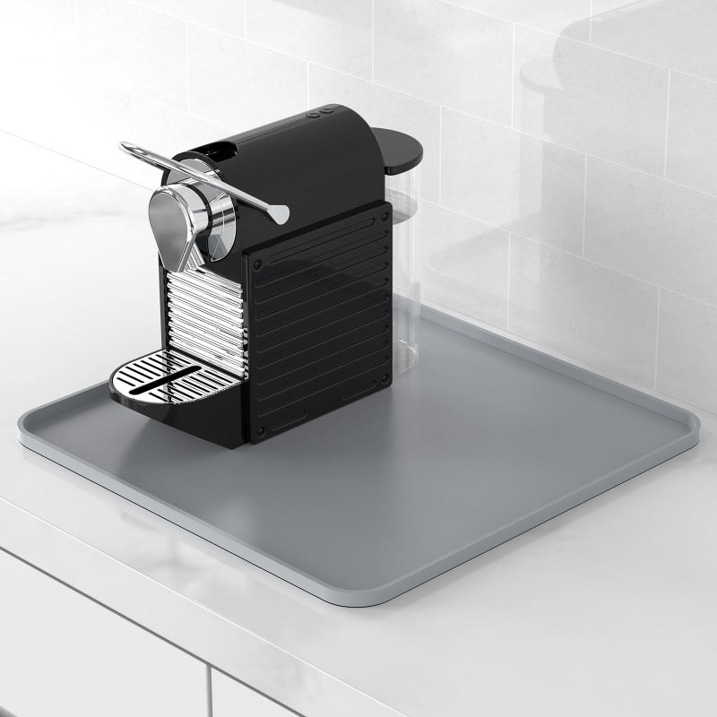 Garolue Silicone Coffee Mat,16"Ã—16" Waterproof Heat Resistant Bar Mat for Espresso Machine Station Accessories,Non Slip Dish Drying Mat for Kitchen Counter,Home Decor Essentials,Grey - Image 1