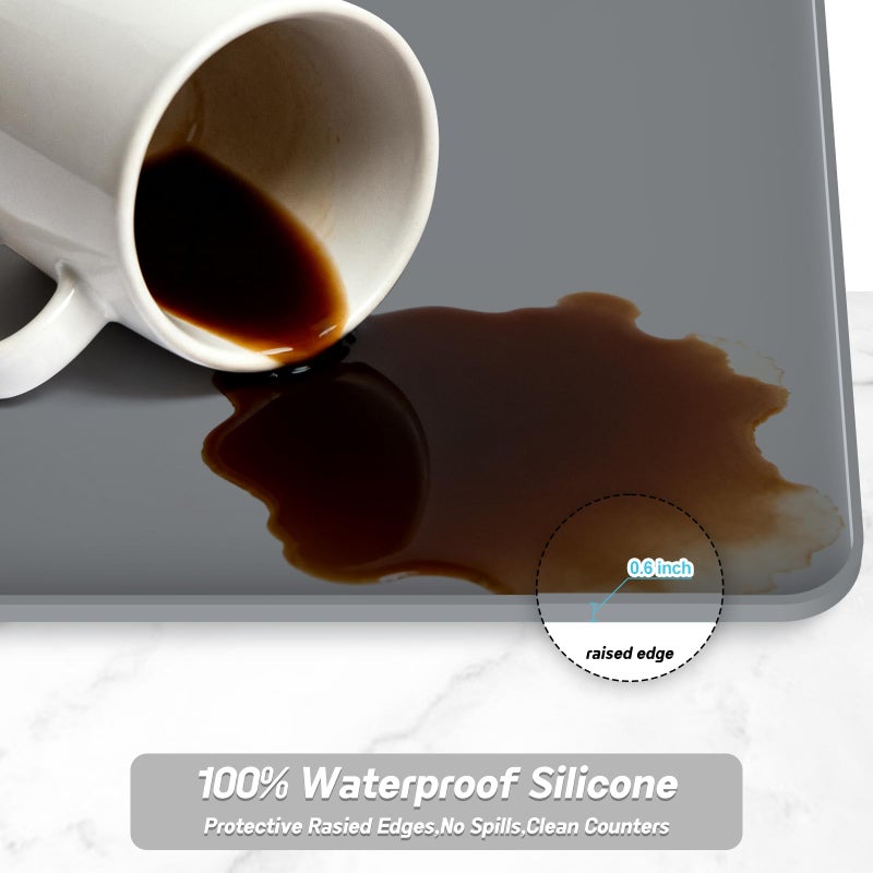 Garolue Silicone Coffee Mat,16"Ã—16" Waterproof Heat Resistant Bar Mat for Espresso Machine Station Accessories,Non Slip Dish Drying Mat for Kitchen Counter,Home Decor Essentials,Grey - Image 4