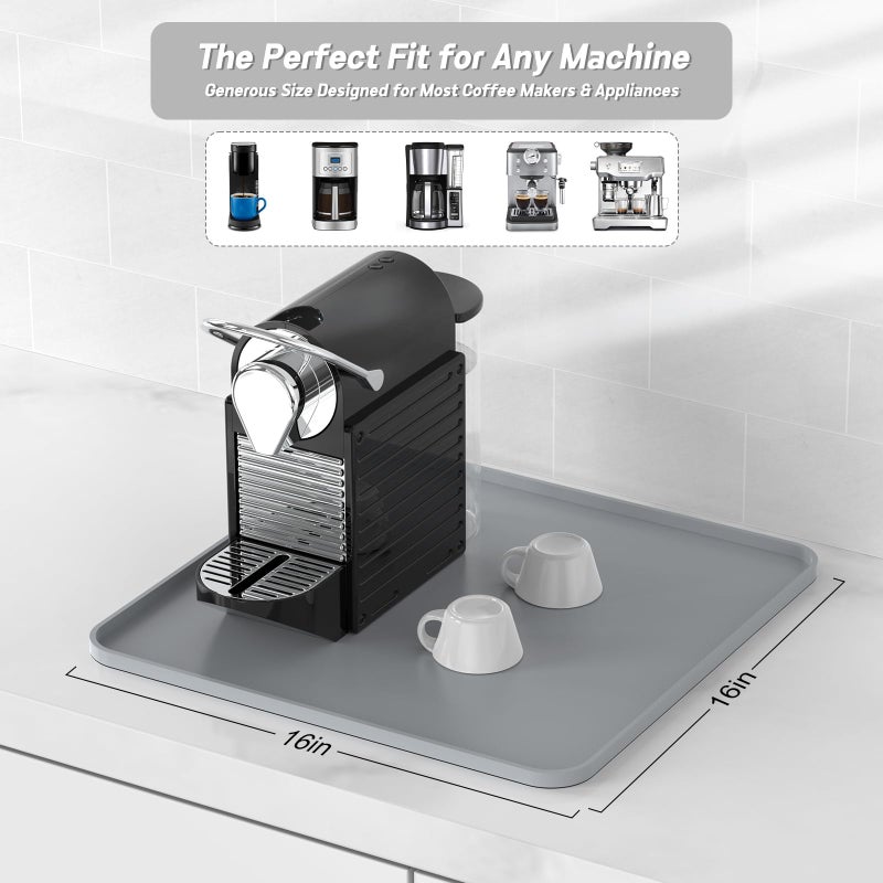 Garolue Silicone Coffee Mat,16"Ã—16" Waterproof Heat Resistant Bar Mat for Espresso Machine Station Accessories,Non Slip Dish Drying Mat for Kitchen Counter,Home Decor Essentials,Grey - Image 2
