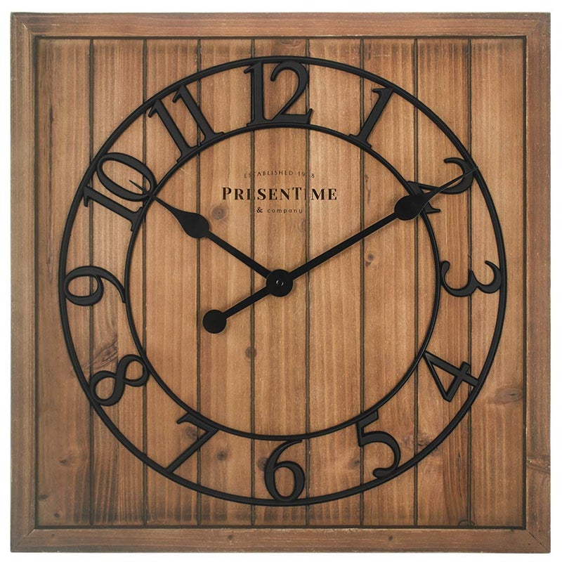 Presentime  Co 21 Farmhouse Square Shiplap Barn Door Wood Clock  Fir Arabic Numeral Home DecorationWall DecorationFarmhouse Dcor for Living Room Dining Room and Entryway