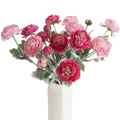 IPOPU Fake Peonies Artificial Ranunculus Flowers 6pcs 18Heads Pink Flowers Combo Hot Pink Silk Flowers 2047 Artificial Flowers Bulk for Faux Floral Arrangements Home Table Decor MultiPink - Image 1