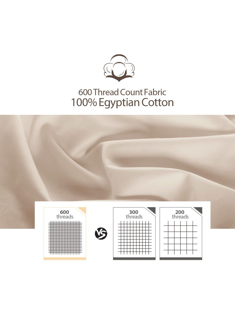 Zaizaihome 100% Egyptian Cotton Fitted Sheet King Size  600 Thread Count  Single Fitted Sheet Only 8 -16"" Deep Pocket Sheet  Soft & Elastic Sateen Weave Bottom Sheet for Home(Beige  King)  - Image 5