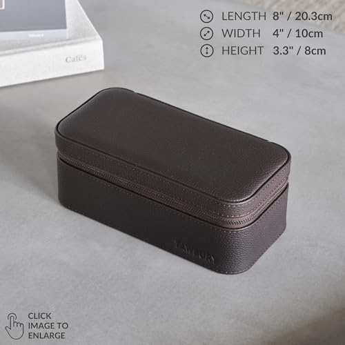 TAWBURY Watch Case - 3 Slot Genuine Top-Grain Leather Watch Travel Case for Men & Women with Metal Zipper and Extra Wide Pillows for Large Watches (Brown) - Image 3