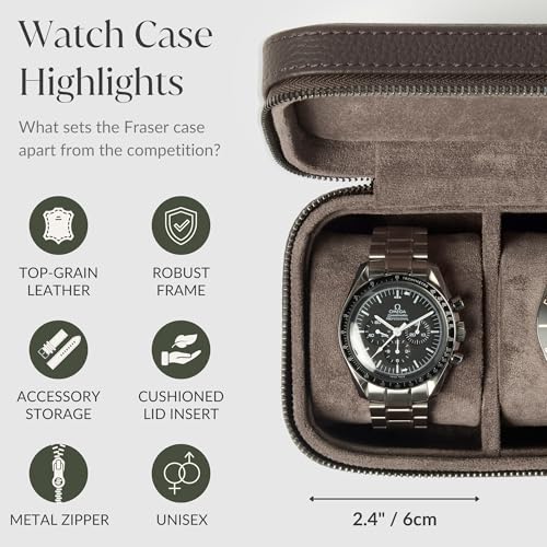 TAWBURY Watch Case - 3 Slot Genuine Top-Grain Leather Watch Travel Case for Men & Women with Metal Zipper and Extra Wide Pillows for Large Watches (Brown) - Image 5
