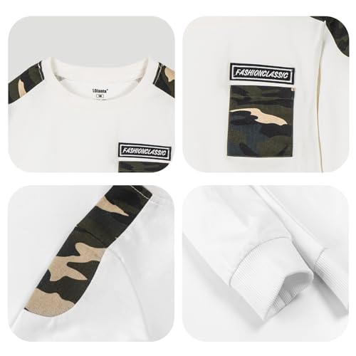 LOLANTA Boys Clothes Casual Camouflage 2 Piece Outfits Kids Long Sleeve Sweatshirt Pants Sets Tracksuit(01#White,6-7) - Image 5