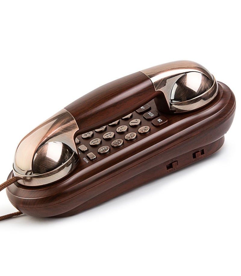 Sangyn Corded Phone Vintage Wood Grain Wall Phone, No AC Power Required, 3 Speed Dial Keys, Big Buttons, Loud Mechanical Ringer, Volume Control, Redial, Mute, Flash, Landline Phone for Home House - Image 1