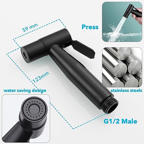 Roscid Sink Faucet Sprayer Set, Handheld Bidet Sprayer for Toilet, Metal Sprayer, with M22 M24 G1/2 Adapters and 3m Hose for Kitchen Sink, Bathroom or Toilet, Matte Black. (Faucet Not Included) - Image 5