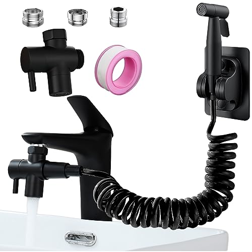 Roscid Sink Faucet Sprayer Set, Handheld Bidet Sprayer for Toilet, Metal Sprayer, with M22 M24 G1/2 Adapters and 3m Hose for Kitchen Sink, Bathroom or Toilet, Matte Black. (Faucet Not Included) - Image 1