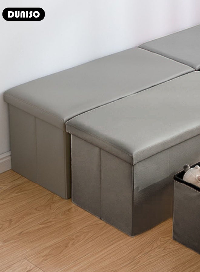 DUNISO Folding Ottoman Leather Storage Ottoman Leather Footstool Bench Ottoman Bench Versatile Space-Saving Cube Bench Storage Boxes Footrest Stool for Living Room, Bedroom, Entryway - Image 3
