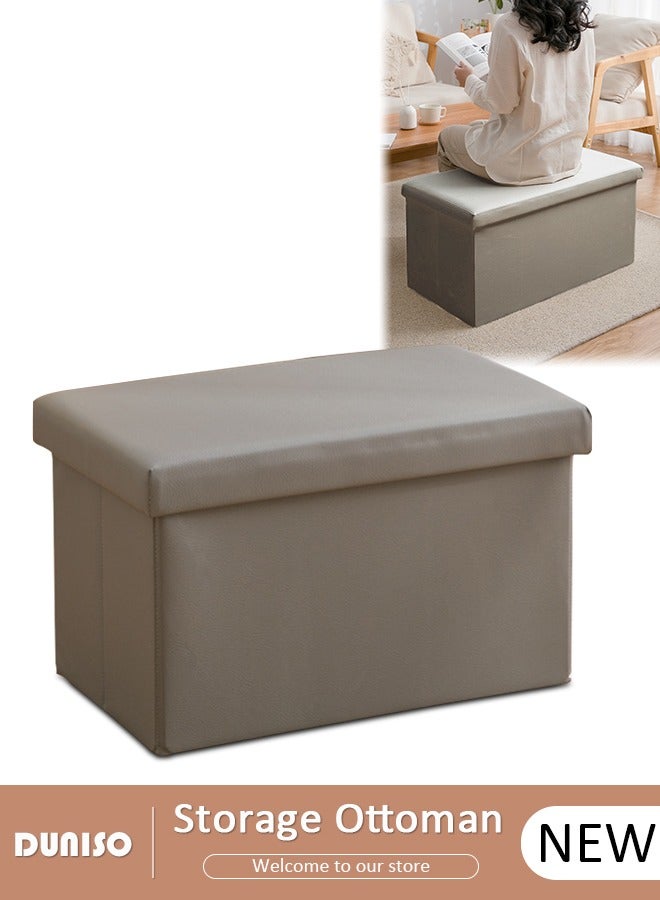 DUNISO Folding Ottoman Leather Storage Ottoman Leather Footstool Bench Ottoman Bench Versatile Space-Saving Cube Bench Storage Boxes Footrest Stool for Living Room, Bedroom, Entryway - Image 1
